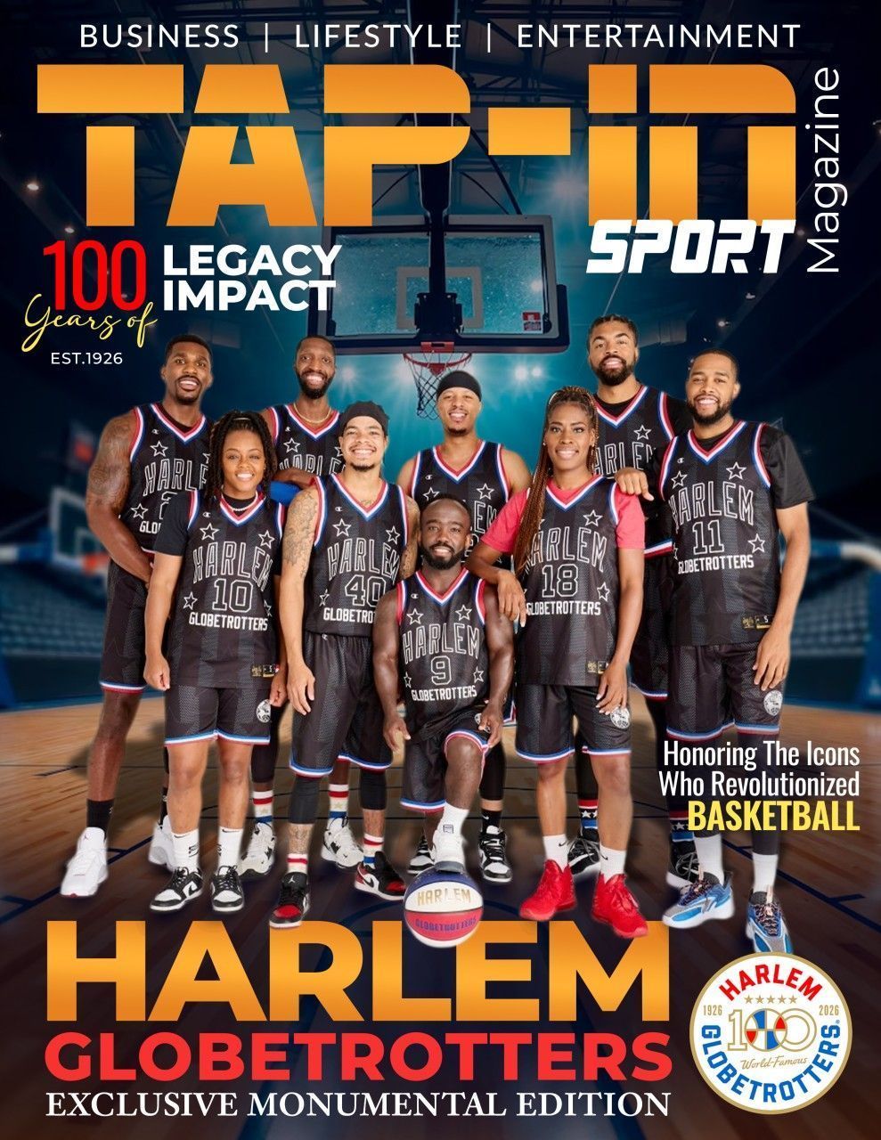 Tap-In Magazine cover featuring Harlem Globetrotters